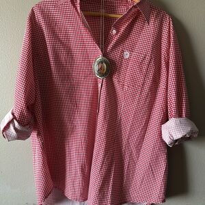George Strait for Her, Red Checkered Women's Button Down Shirt